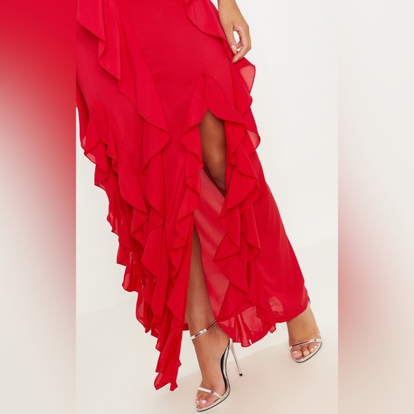 Pretty Little Thing Ruffle Red Dress - Picture 3 of 7